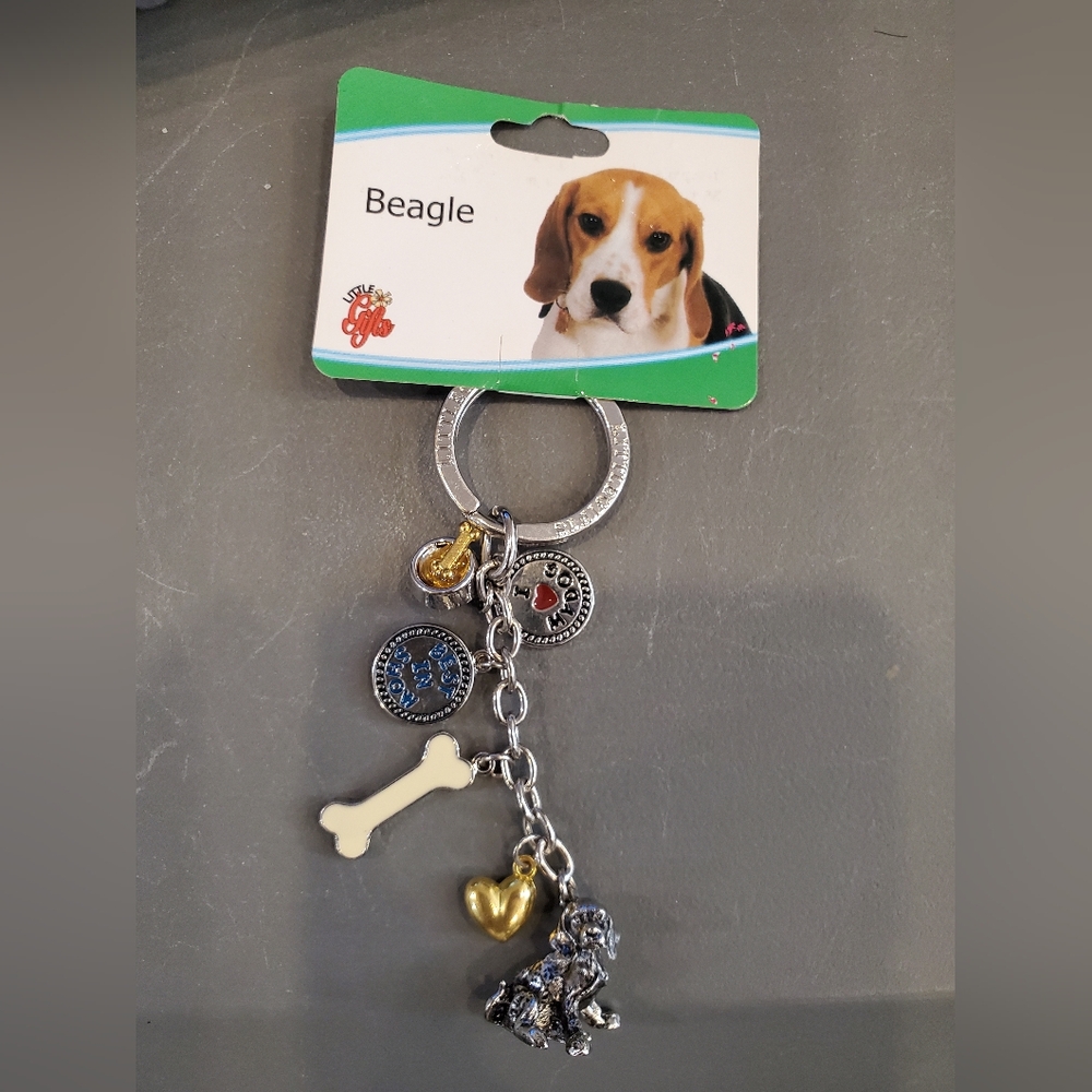 NWT Beagle Dog Keychain with Charms by Little Gifts